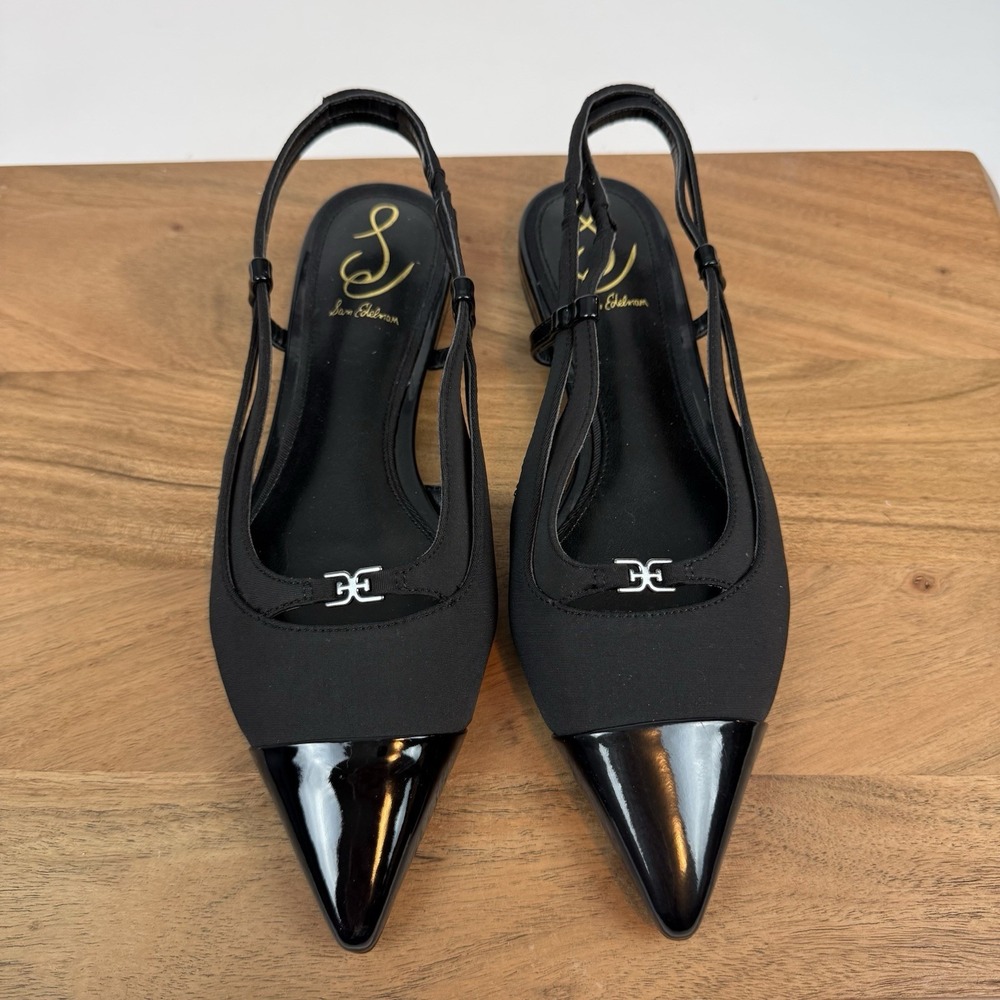 New Womens Sam Edelman Cecelia Black Slingback Pointed Flats Shoes Size 7.5‎ M